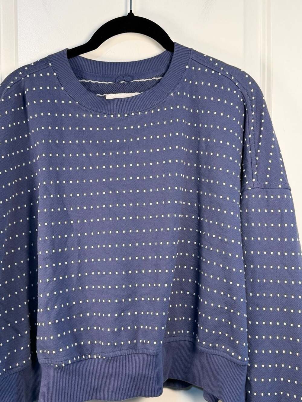 Aerie Blue Textured Dot Cropped Crewneck Sweatshirt - Picture 3 of 7